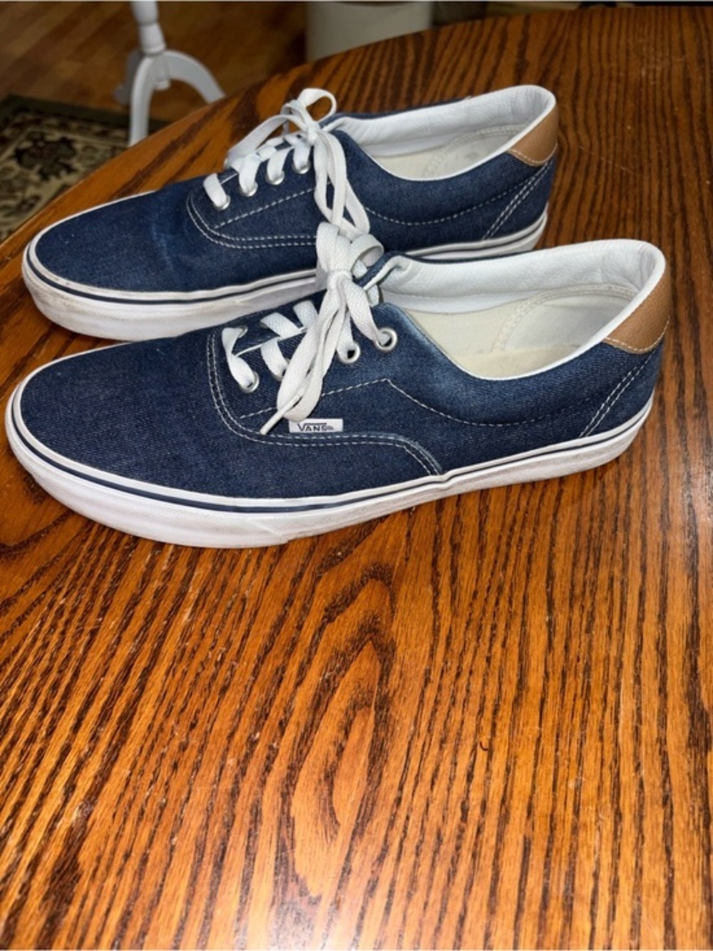 Vans Navy Canvas Low-Top Sneakers with Tan Heel Accent